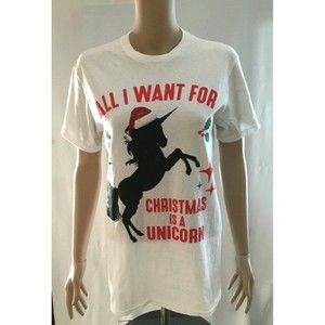 All I want for Christmas is a Unicorn T Shirt Adult Small White 100% Cotton